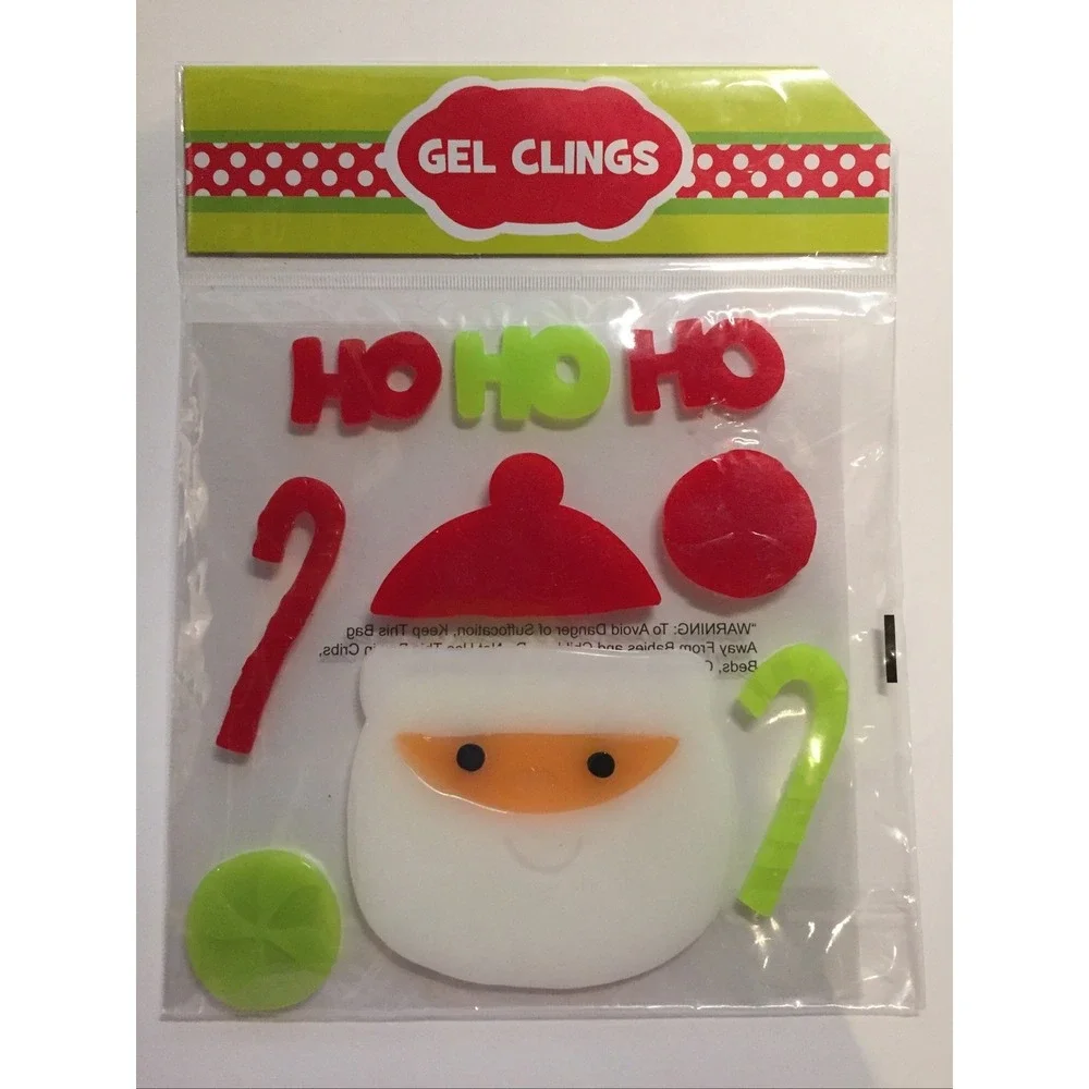 NEW Christmas Santa Claus Candy Canes Peppermint HO HO HO window Gel Clings 9 pc